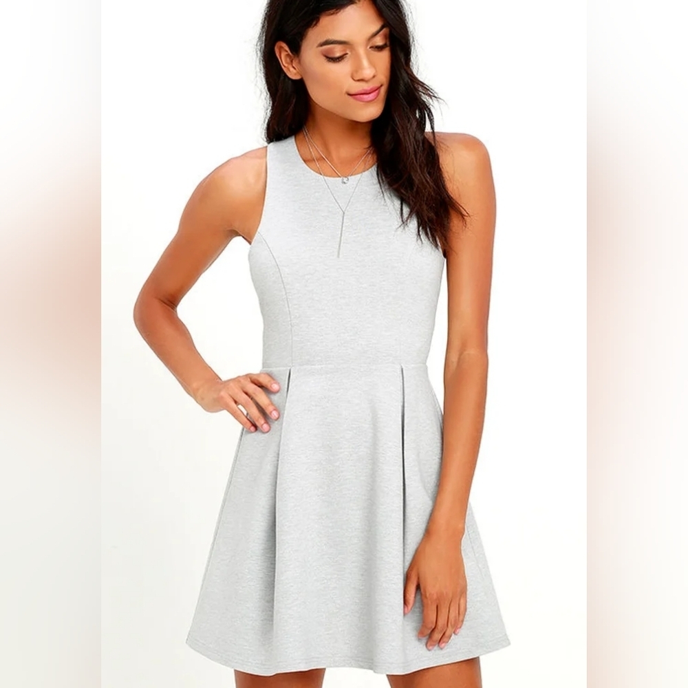 Lulus Cutout and About Heather Grey Skater Dress Size Medium - Picture 5 of 8